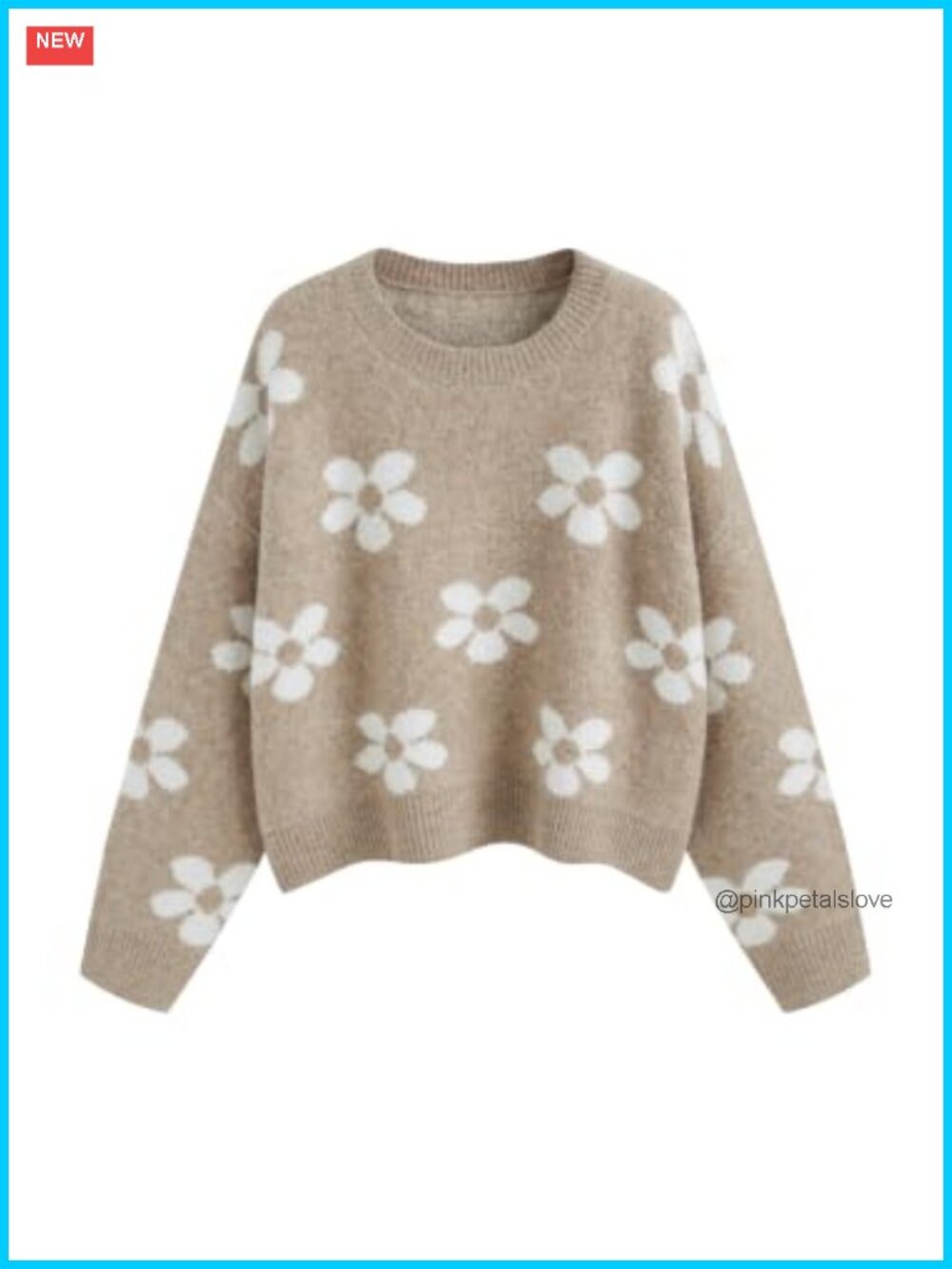 Floral Knit Pullover Sweater Crew Neck Long Sleeve Fall Winter